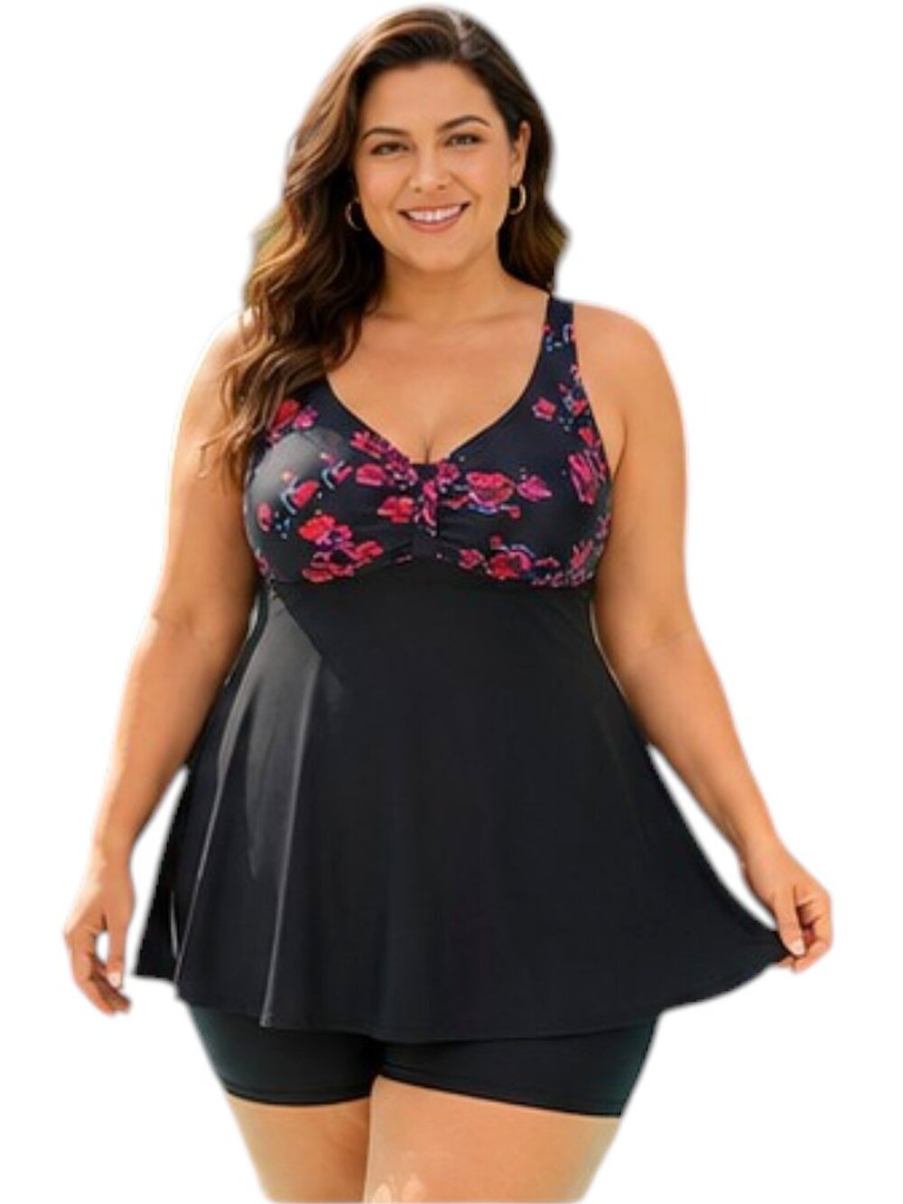 Plus Size 3XL Floral Monokini One-Piece Swimsuit Padded Wire-Free Swimdress